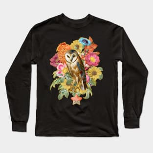 Vintage Owl with Flowers Long Sleeve T-Shirt